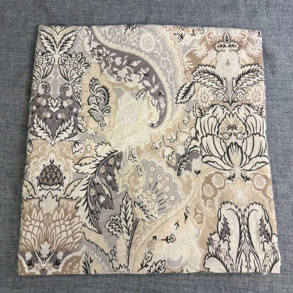 Pottery Barn Celeste Paisley Floral Damask Duvet Cover Full Queen Tan Grey